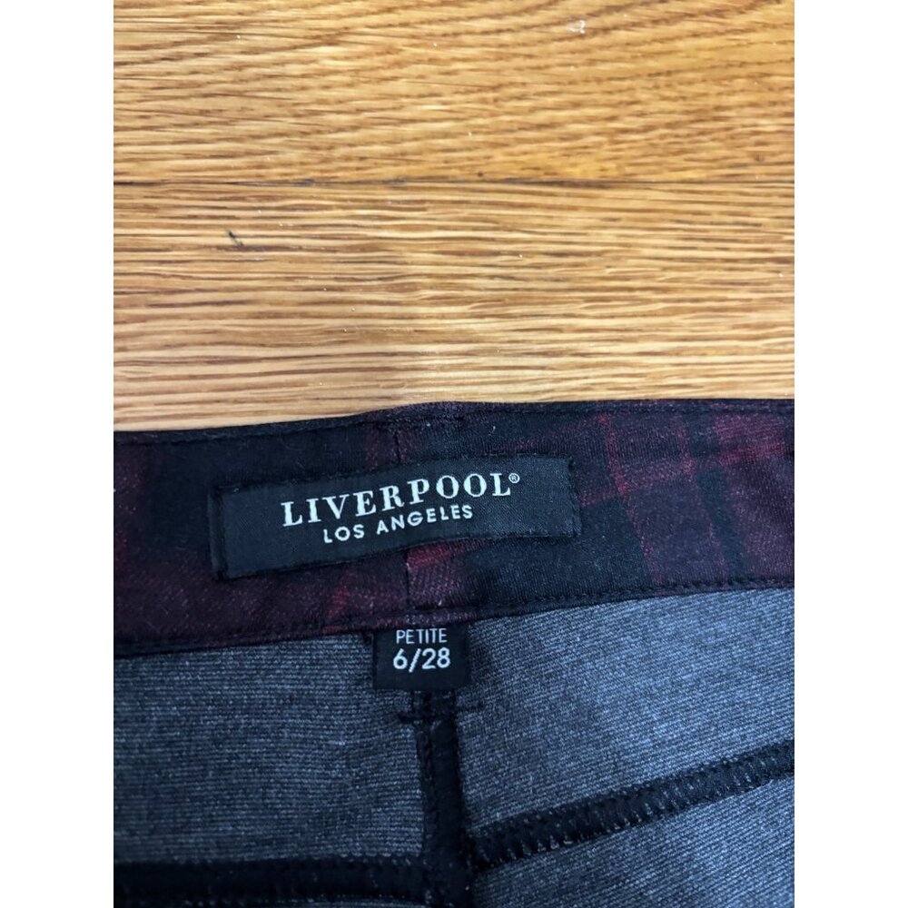 Liverpool Women's Ponte Pants Size 6p Petite Black Red Plaid Stretch Ankle 29x25 - Picture 3 of 6